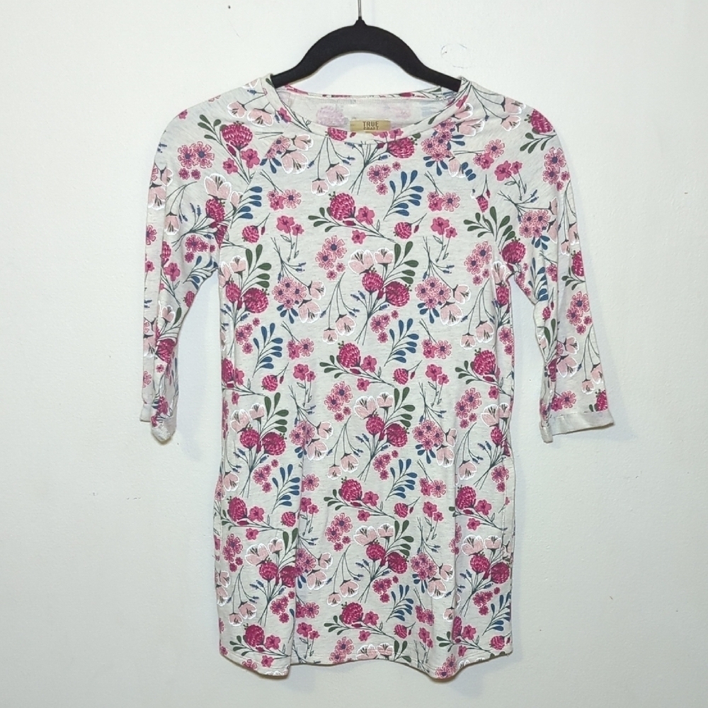 True Craft Gray & Pink Floral Dress with Pockets Girls Size 8